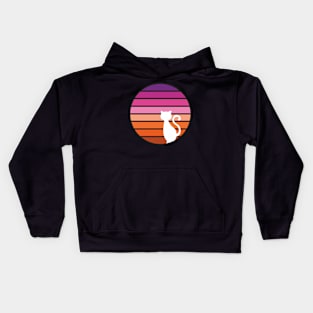 Cat watching sunset retro design (orange, pink, purple hues) Kids Hoodie